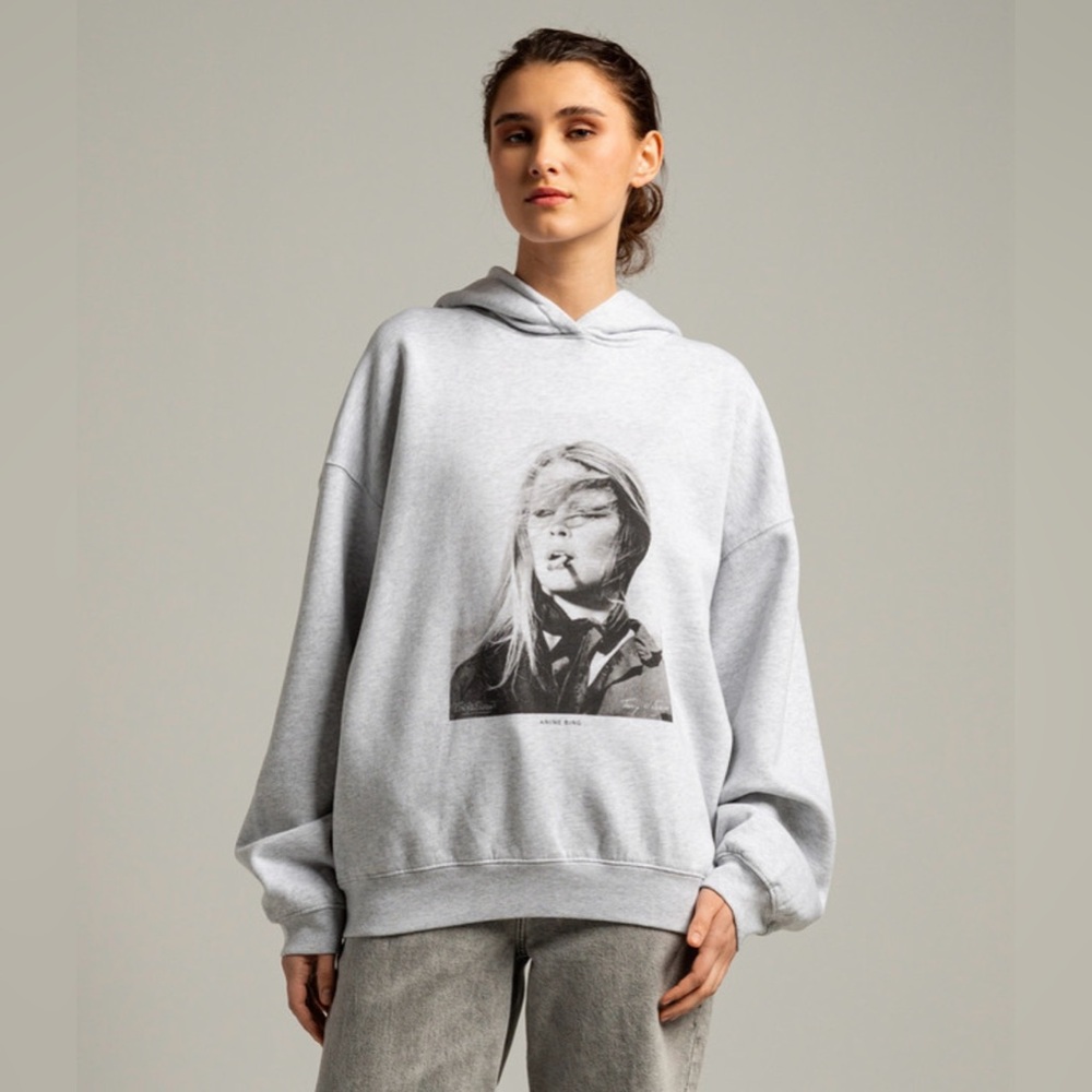 Anine Bing Large Harvey Bardot Graphic Gray Hoodie. ⚡️🖤